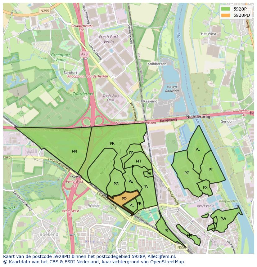 Afbeelding van het postcodegebied 5928 PD op de kaart.
