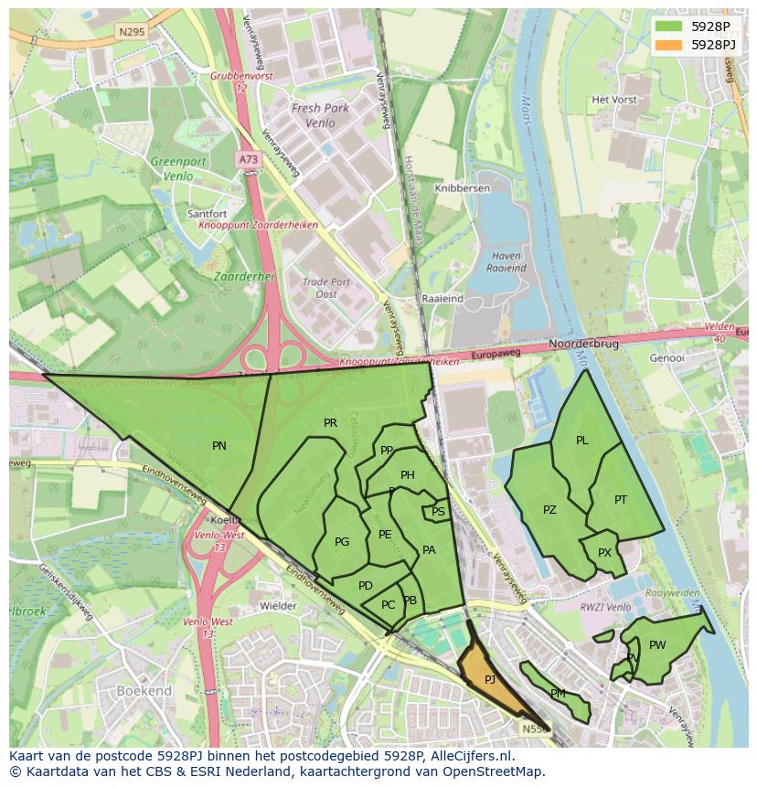 Afbeelding van het postcodegebied 5928 PJ op de kaart.