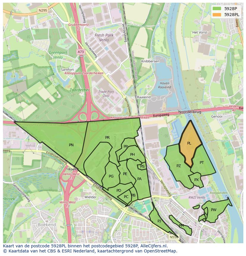 Afbeelding van het postcodegebied 5928 PL op de kaart.