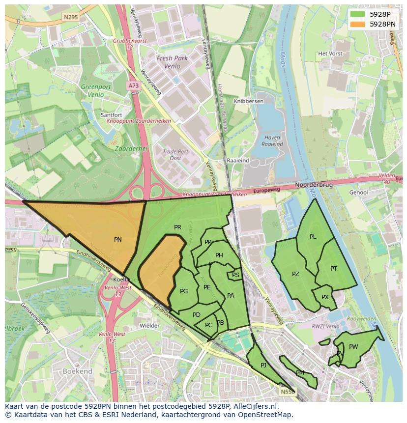 Afbeelding van het postcodegebied 5928 PN op de kaart.