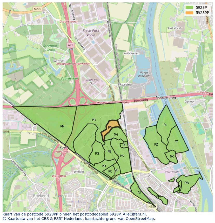 Afbeelding van het postcodegebied 5928 PP op de kaart.