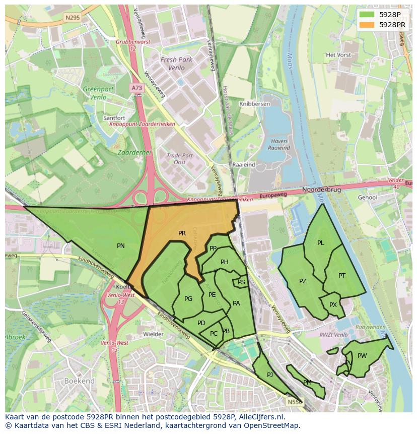 Afbeelding van het postcodegebied 5928 PR op de kaart.