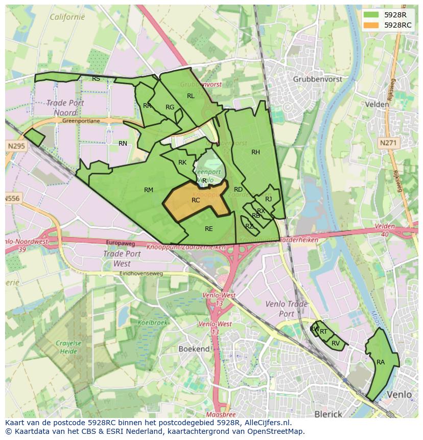 Afbeelding van het postcodegebied 5928 RC op de kaart.