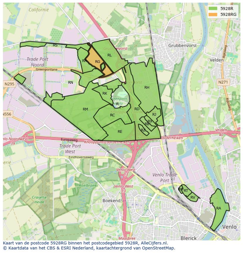 Afbeelding van het postcodegebied 5928 RG op de kaart.