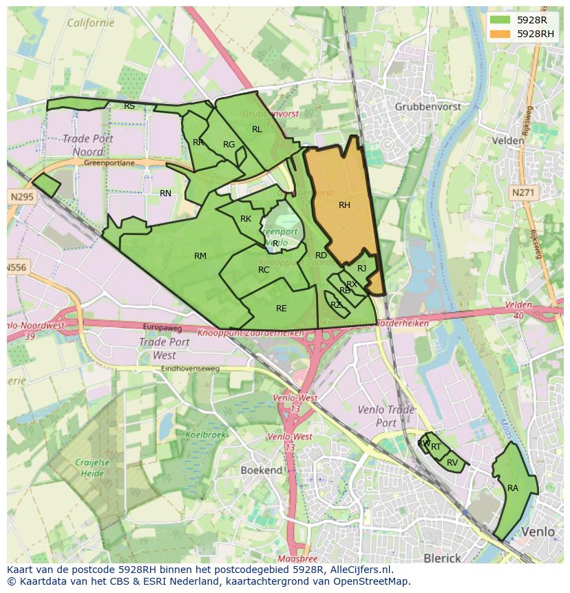 Afbeelding van het postcodegebied 5928 RH op de kaart.