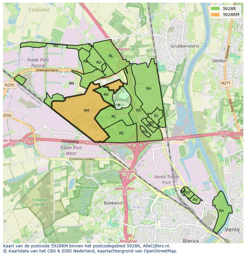 Afbeelding van het postcodegebied 5928 RM op de kaart.