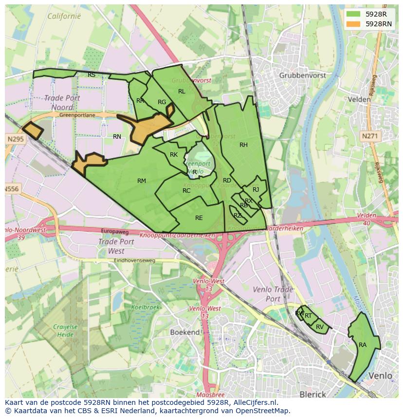 Afbeelding van het postcodegebied 5928 RN op de kaart.