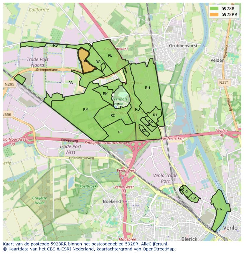 Afbeelding van het postcodegebied 5928 RR op de kaart.