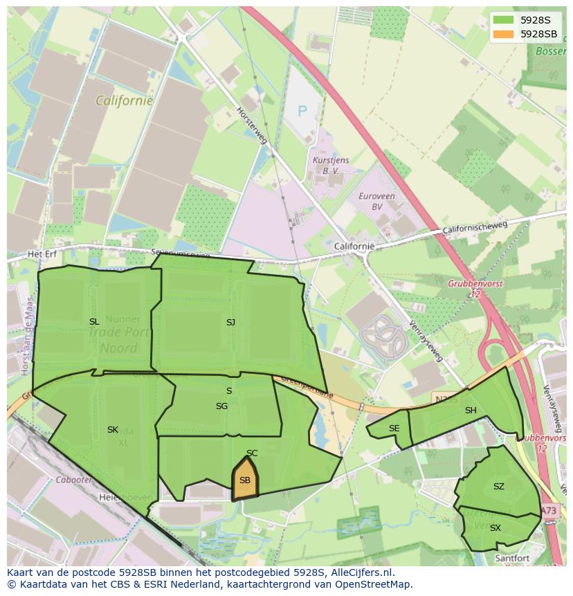 Afbeelding van het postcodegebied 5928 SB op de kaart.