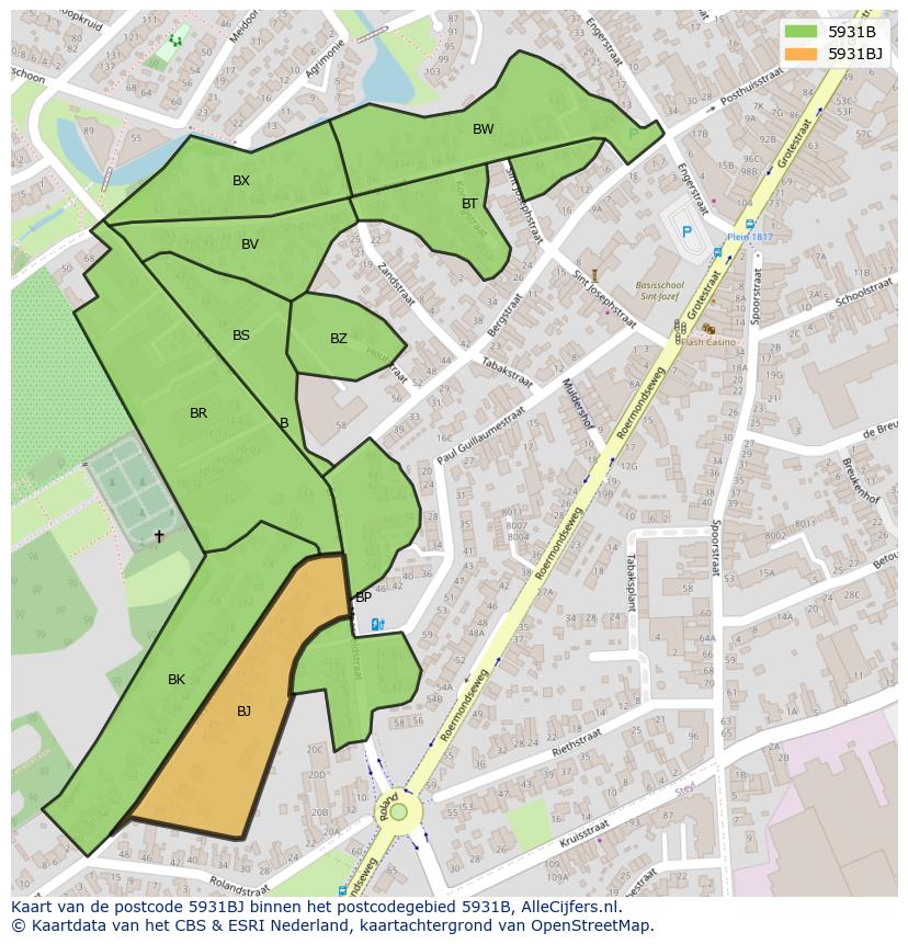Afbeelding van het postcodegebied 5931 BJ op de kaart.