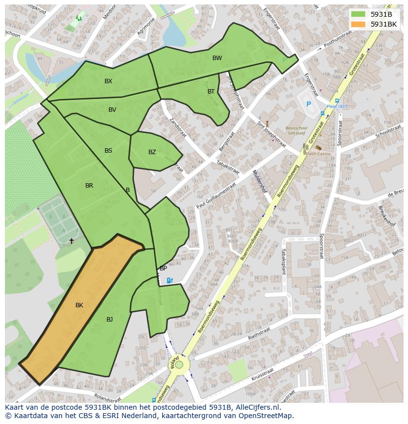 Afbeelding van het postcodegebied 5931 BK op de kaart.