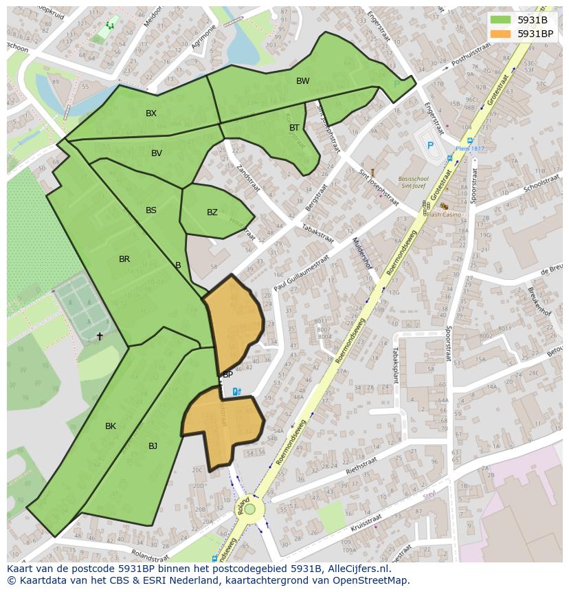 Afbeelding van het postcodegebied 5931 BP op de kaart.