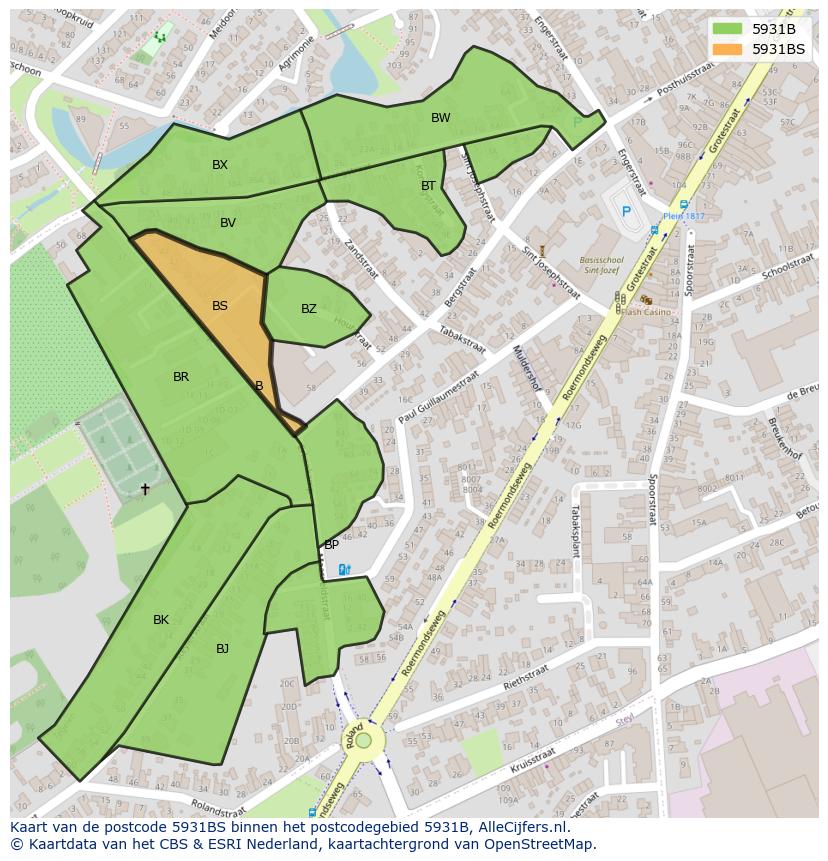 Afbeelding van het postcodegebied 5931 BS op de kaart.