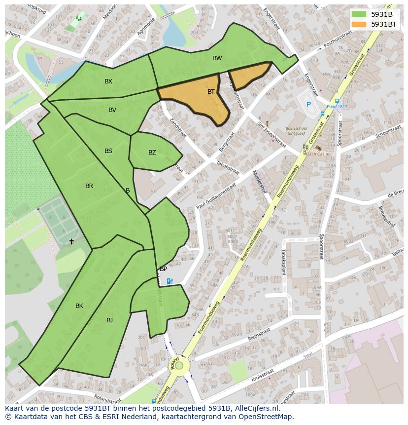 Afbeelding van het postcodegebied 5931 BT op de kaart.