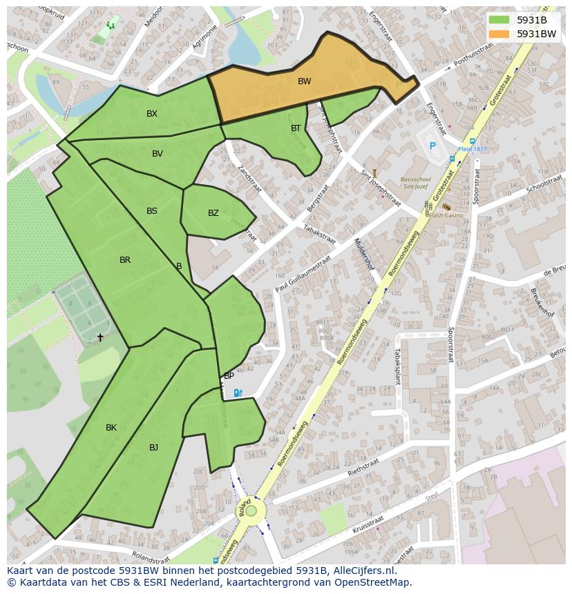 Afbeelding van het postcodegebied 5931 BW op de kaart.