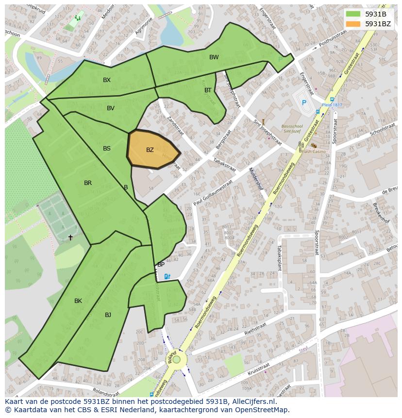 Afbeelding van het postcodegebied 5931 BZ op de kaart.