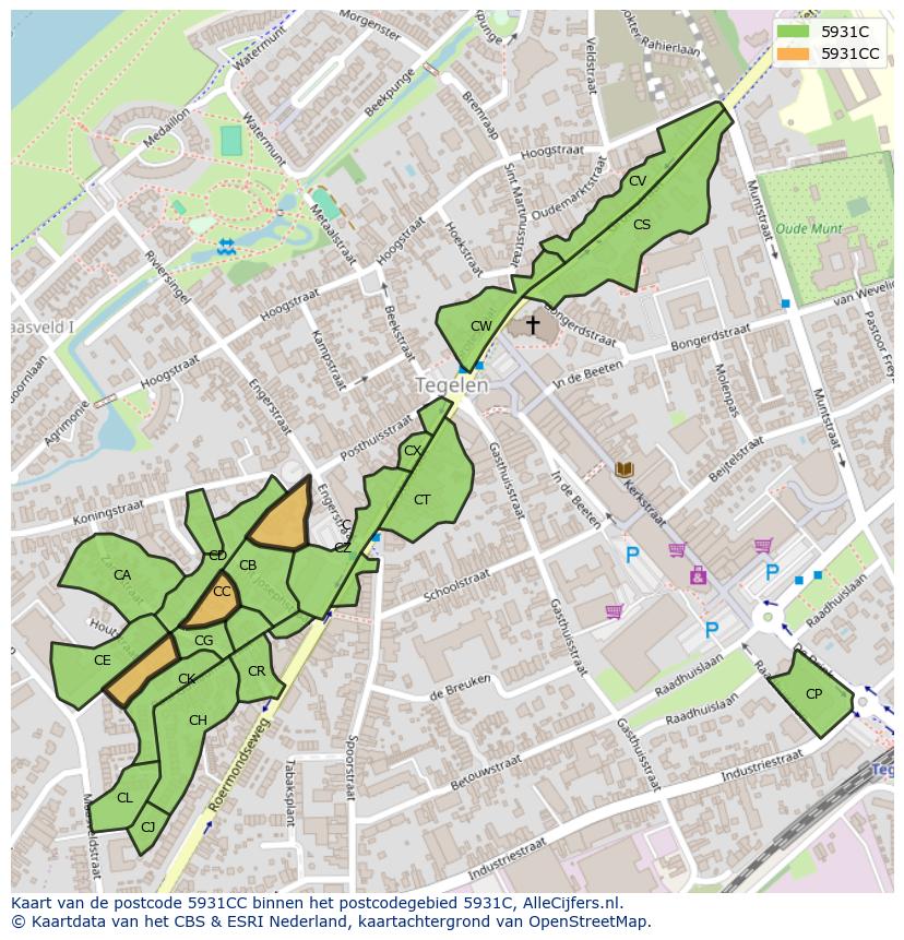 Afbeelding van het postcodegebied 5931 CC op de kaart.