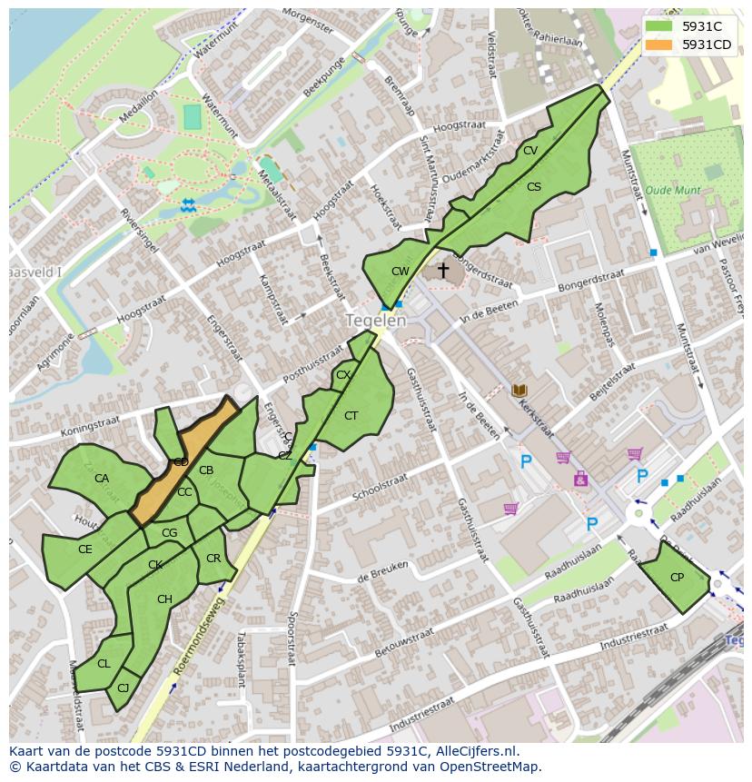 Afbeelding van het postcodegebied 5931 CD op de kaart.