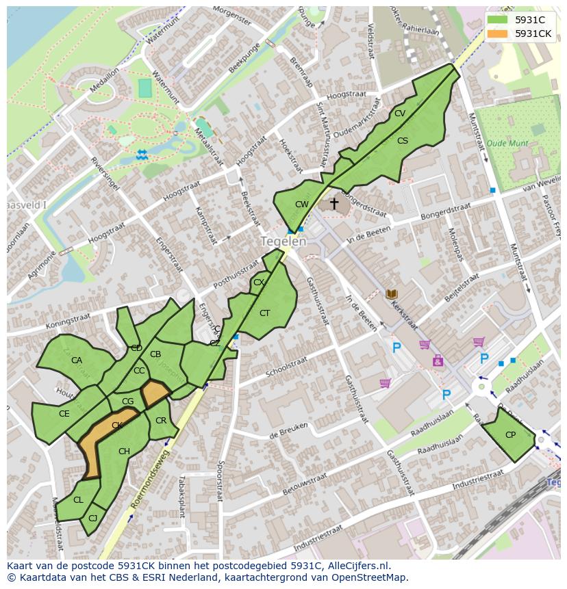 Afbeelding van het postcodegebied 5931 CK op de kaart.