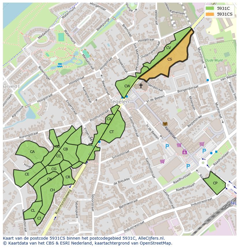 Afbeelding van het postcodegebied 5931 CS op de kaart.