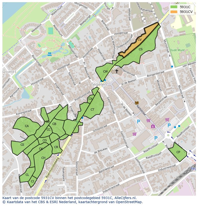 Afbeelding van het postcodegebied 5931 CV op de kaart.