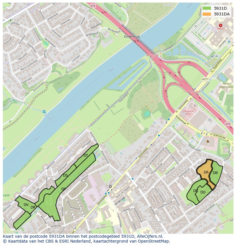 Afbeelding van het postcodegebied 5931 DA op de kaart.
