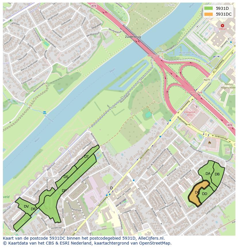Afbeelding van het postcodegebied 5931 DC op de kaart.