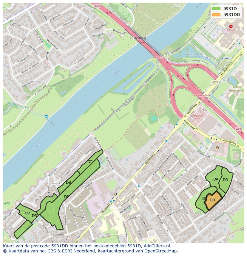 Afbeelding van het postcodegebied 5931 DD op de kaart.