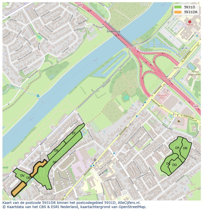 Afbeelding van het postcodegebied 5931 DR op de kaart.
