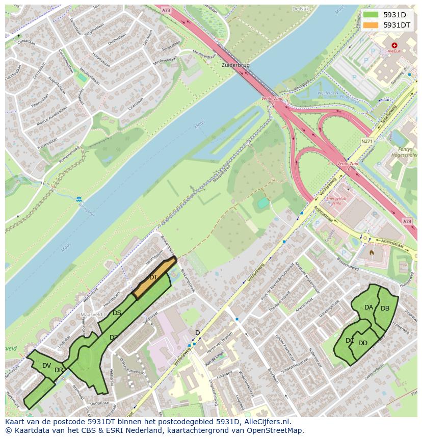 Afbeelding van het postcodegebied 5931 DT op de kaart.
