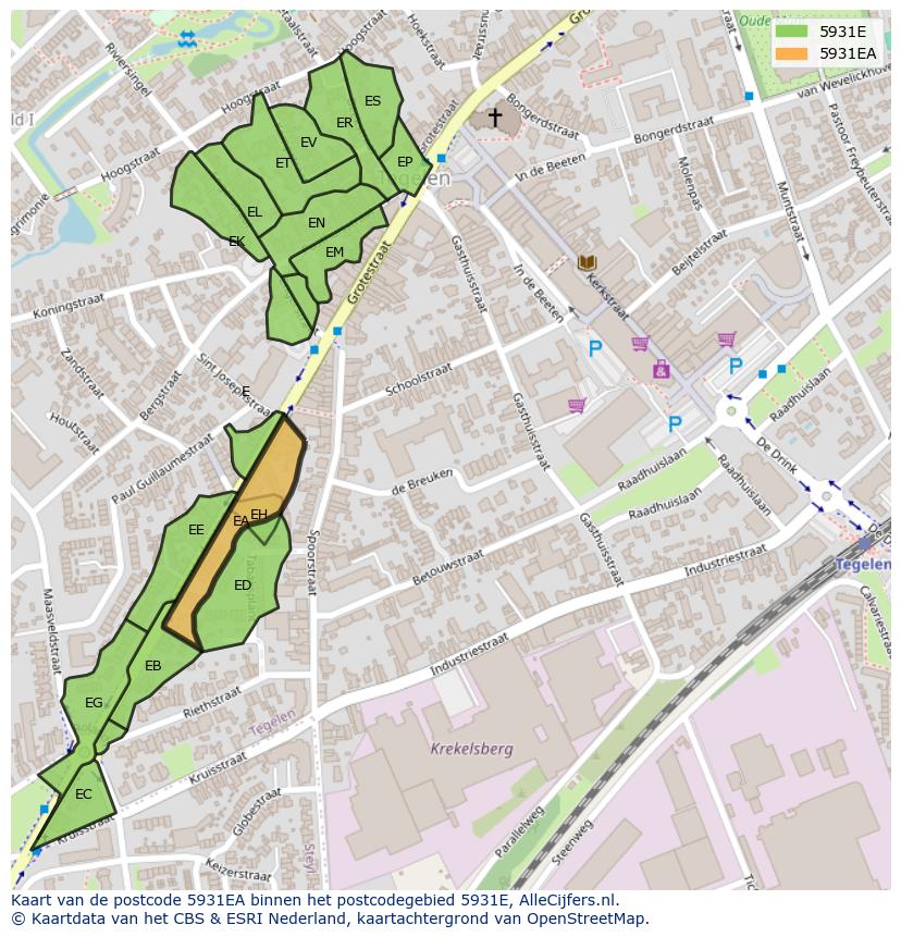 Afbeelding van het postcodegebied 5931 EA op de kaart.