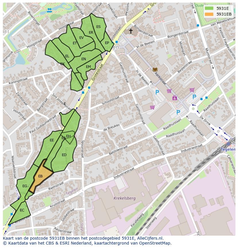 Afbeelding van het postcodegebied 5931 EB op de kaart.