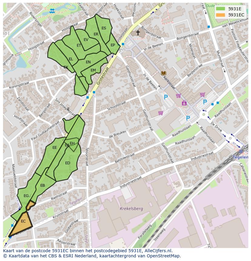 Afbeelding van het postcodegebied 5931 EC op de kaart.
