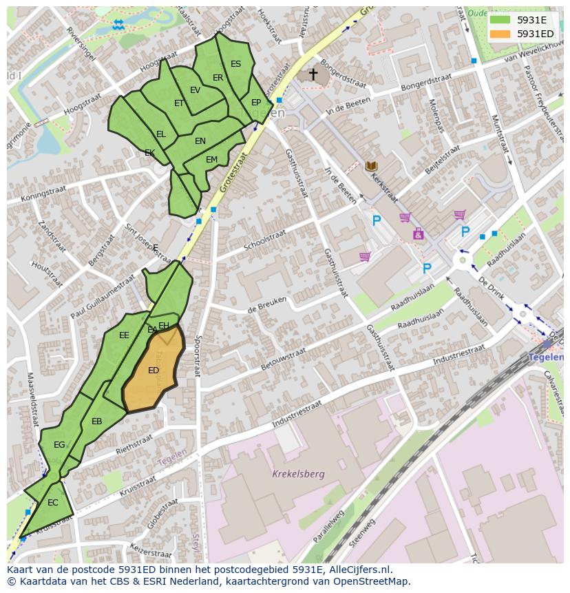 Afbeelding van het postcodegebied 5931 ED op de kaart.