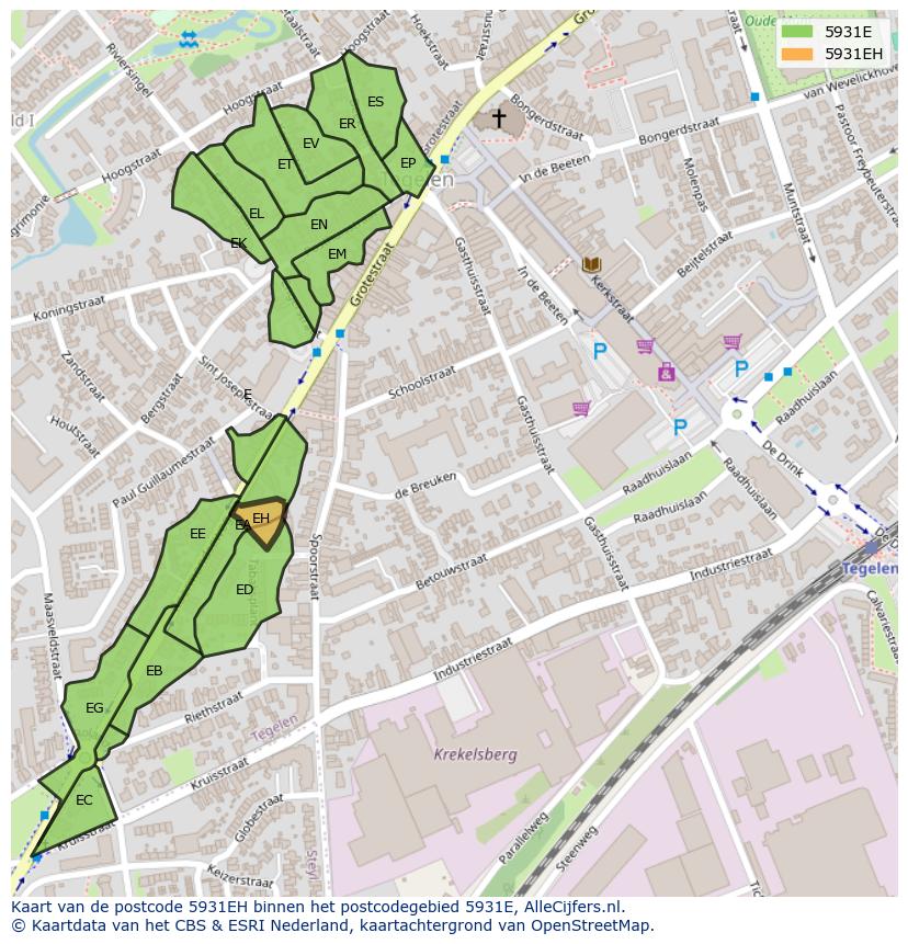 Afbeelding van het postcodegebied 5931 EH op de kaart.