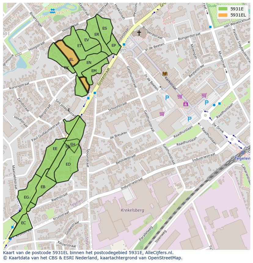 Afbeelding van het postcodegebied 5931 EL op de kaart.