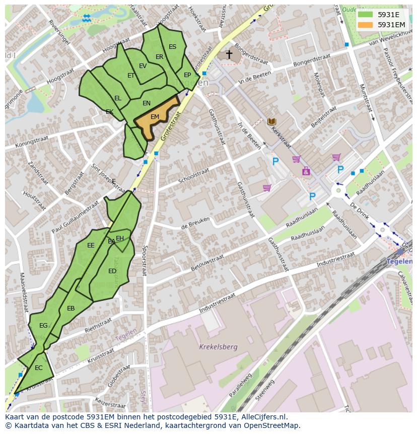 Afbeelding van het postcodegebied 5931 EM op de kaart.