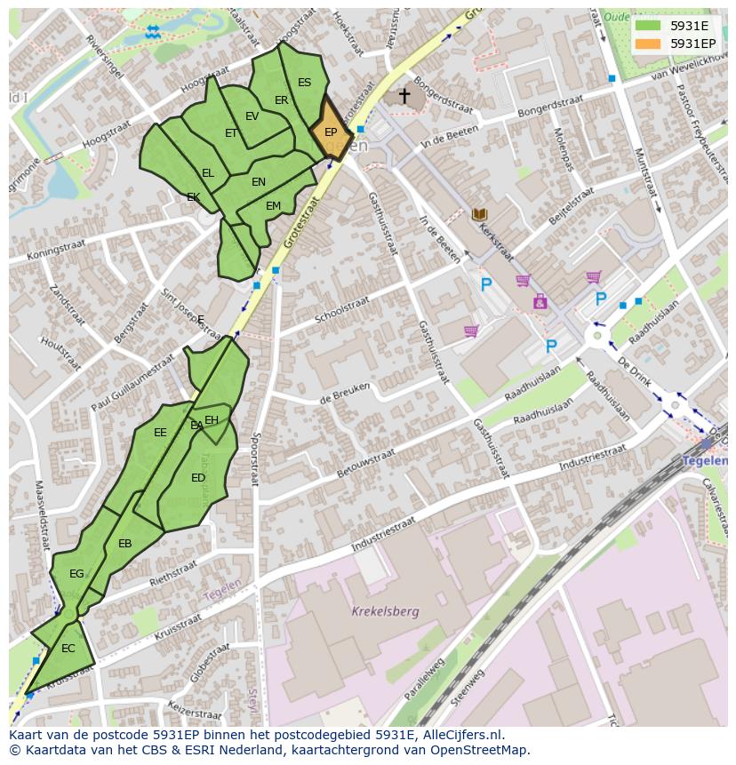 Afbeelding van het postcodegebied 5931 EP op de kaart.