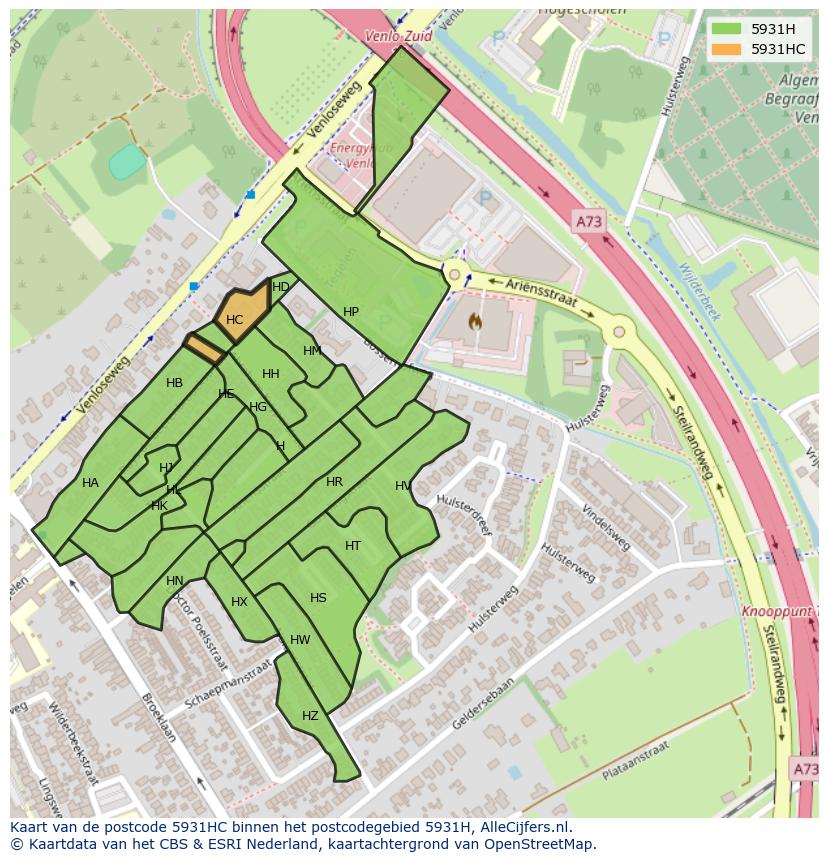 Afbeelding van het postcodegebied 5931 HC op de kaart.
