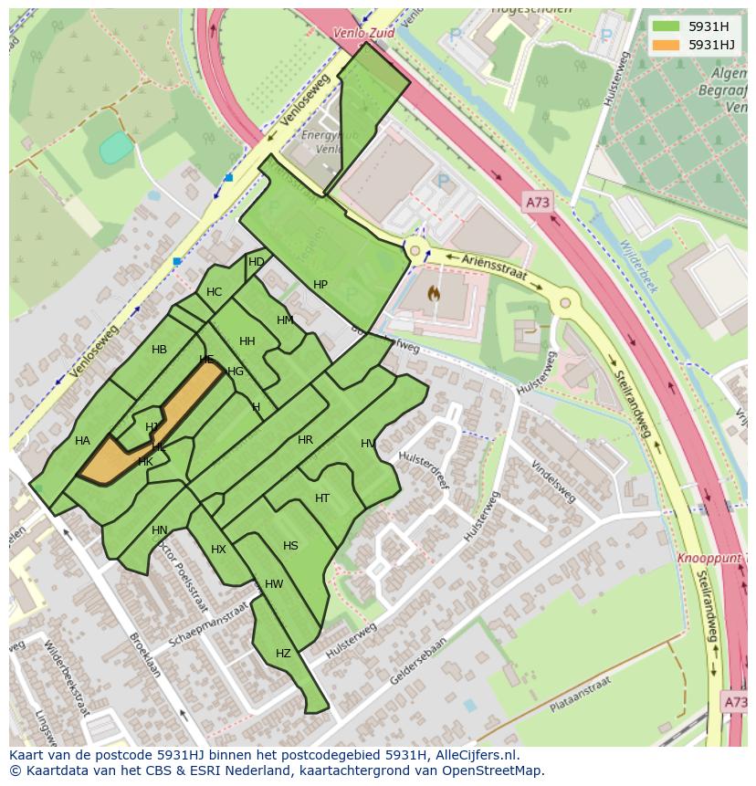 Afbeelding van het postcodegebied 5931 HJ op de kaart.