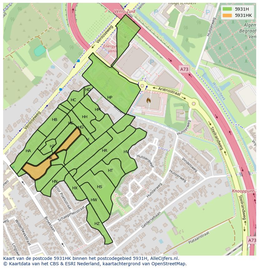Afbeelding van het postcodegebied 5931 HK op de kaart.