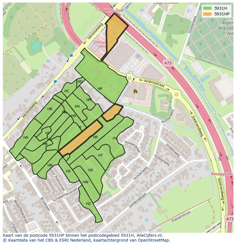 Afbeelding van het postcodegebied 5931 HP op de kaart.