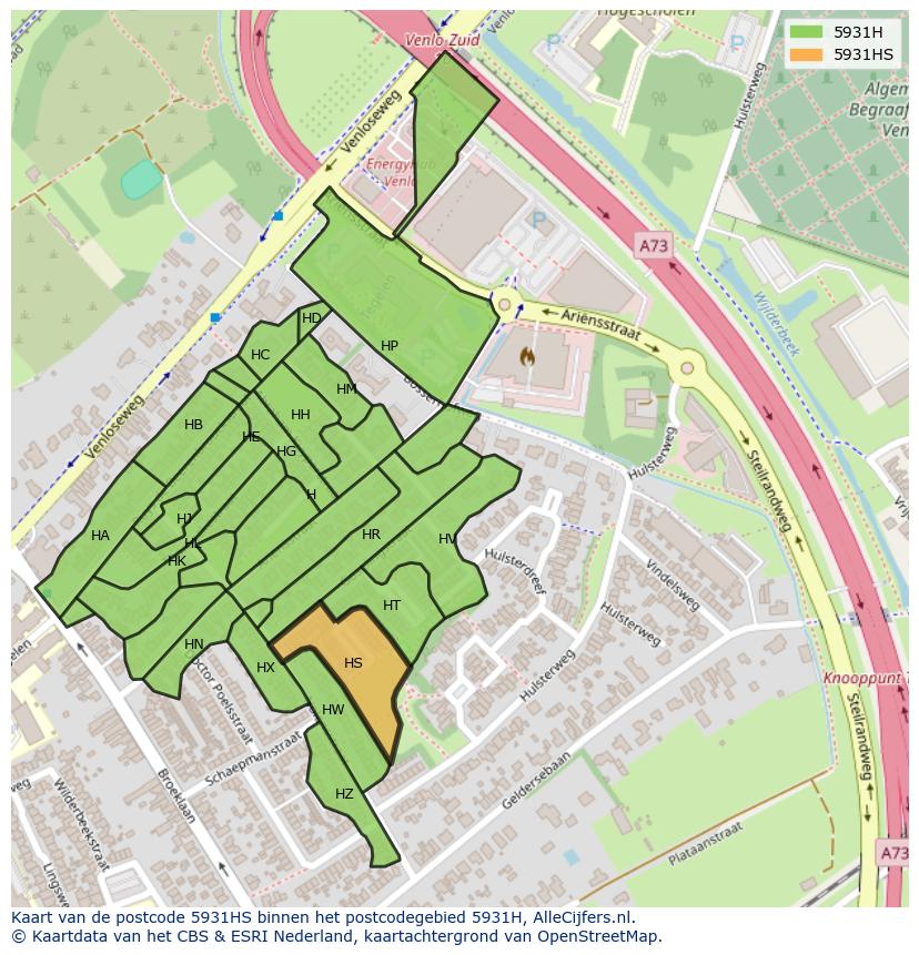Afbeelding van het postcodegebied 5931 HS op de kaart.