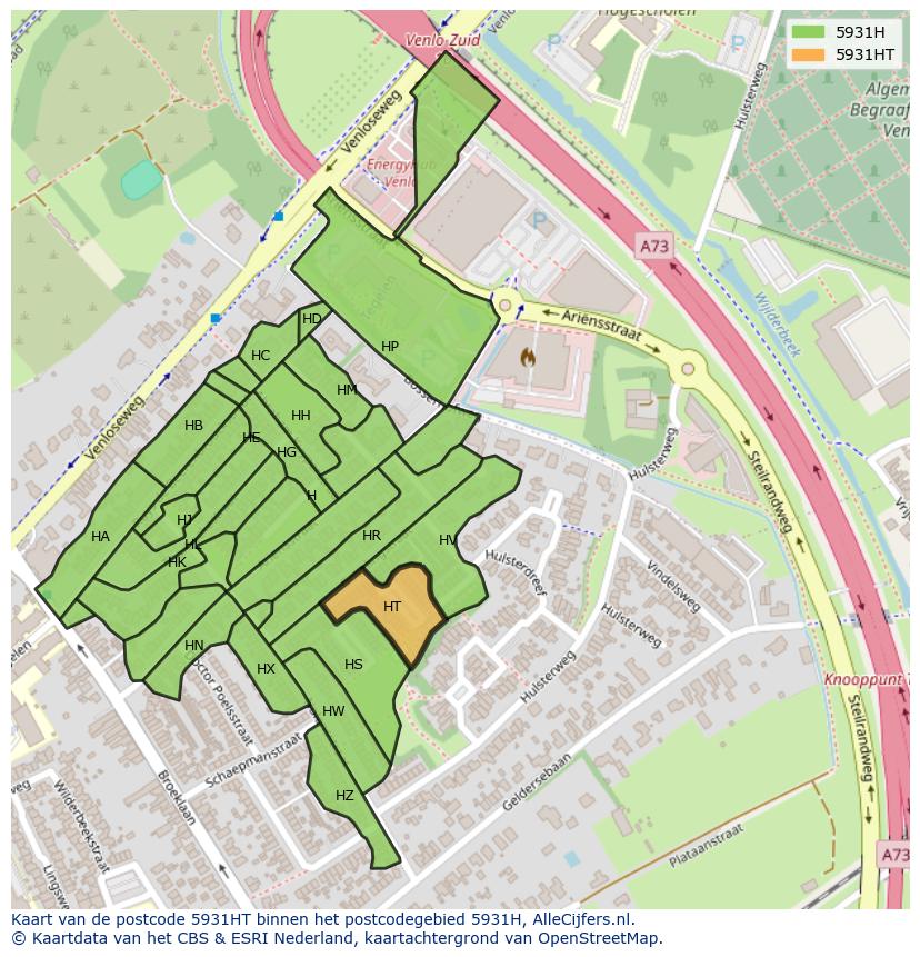 Afbeelding van het postcodegebied 5931 HT op de kaart.