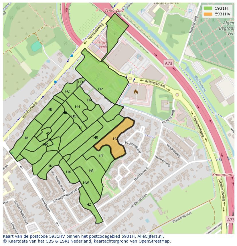 Afbeelding van het postcodegebied 5931 HV op de kaart.