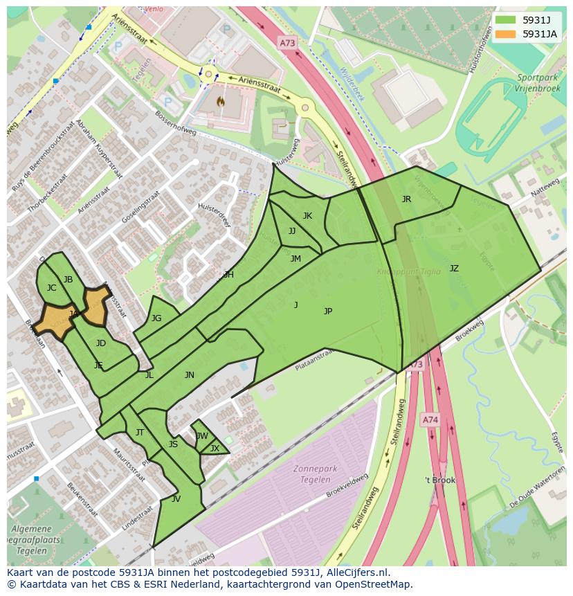 Afbeelding van het postcodegebied 5931 JA op de kaart.