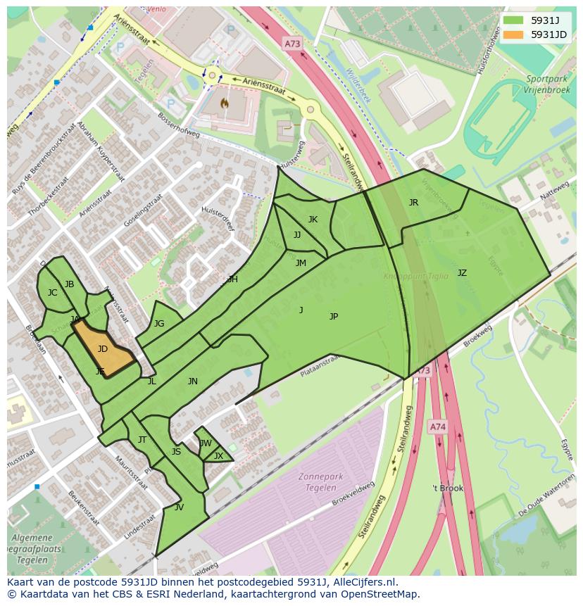 Afbeelding van het postcodegebied 5931 JD op de kaart.