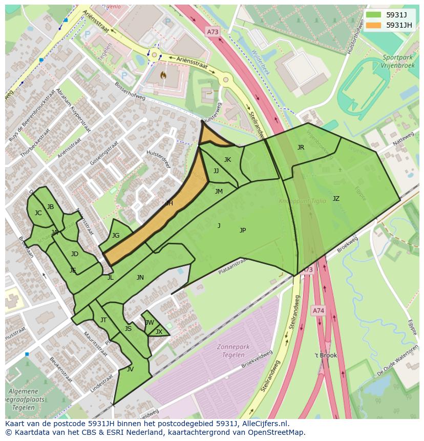 Afbeelding van het postcodegebied 5931 JH op de kaart.