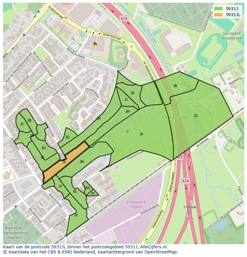 Afbeelding van het postcodegebied 5931 JL op de kaart.