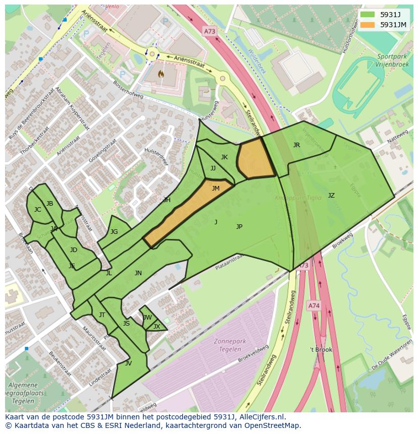 Afbeelding van het postcodegebied 5931 JM op de kaart.